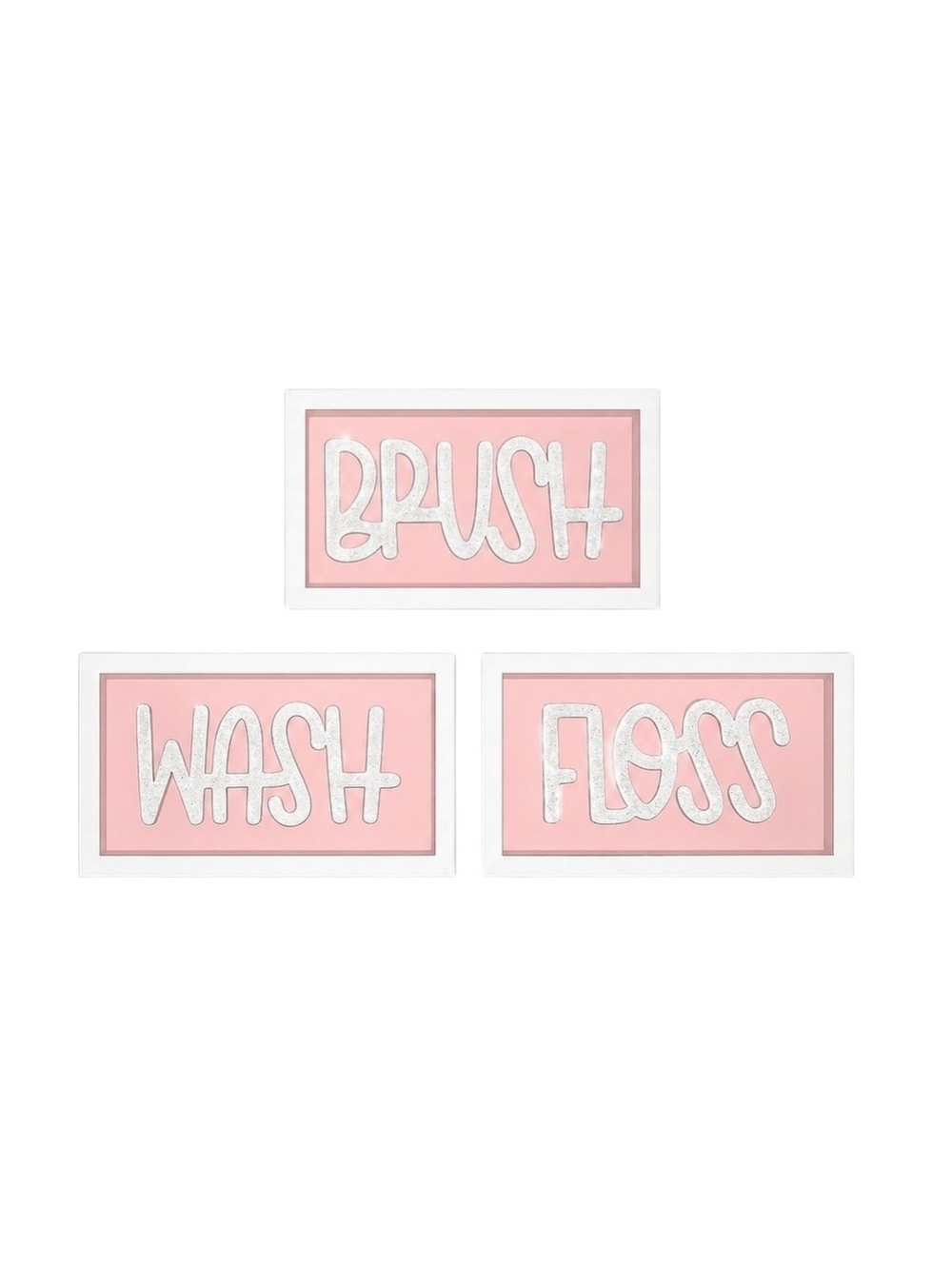 Hobby Lobby Pink & White Bathroom Wall Art Signs | Set of 3 |Brush | Wash  Floss